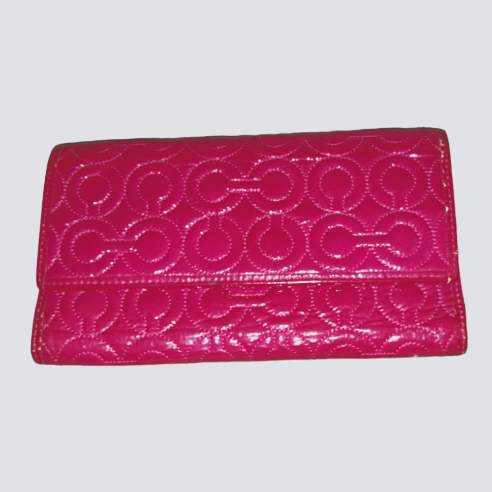 Large Vintage Vtg Coach Zoe Patent Leather Pink Bag, Coach Optic Wallet Pink…